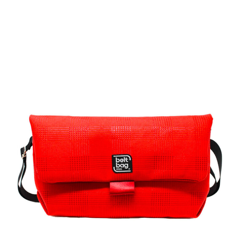 FLAP-BG-similpelle-stampata-tweed-colore-rosso-con-chiusura-in-cintura-rossa-FRONT